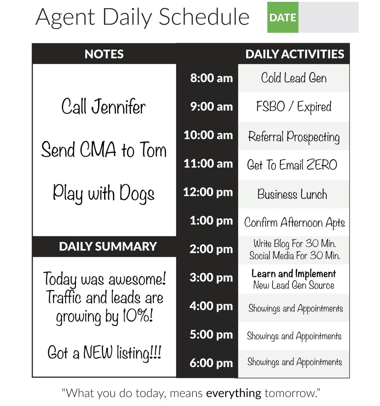 Real estate daily planner